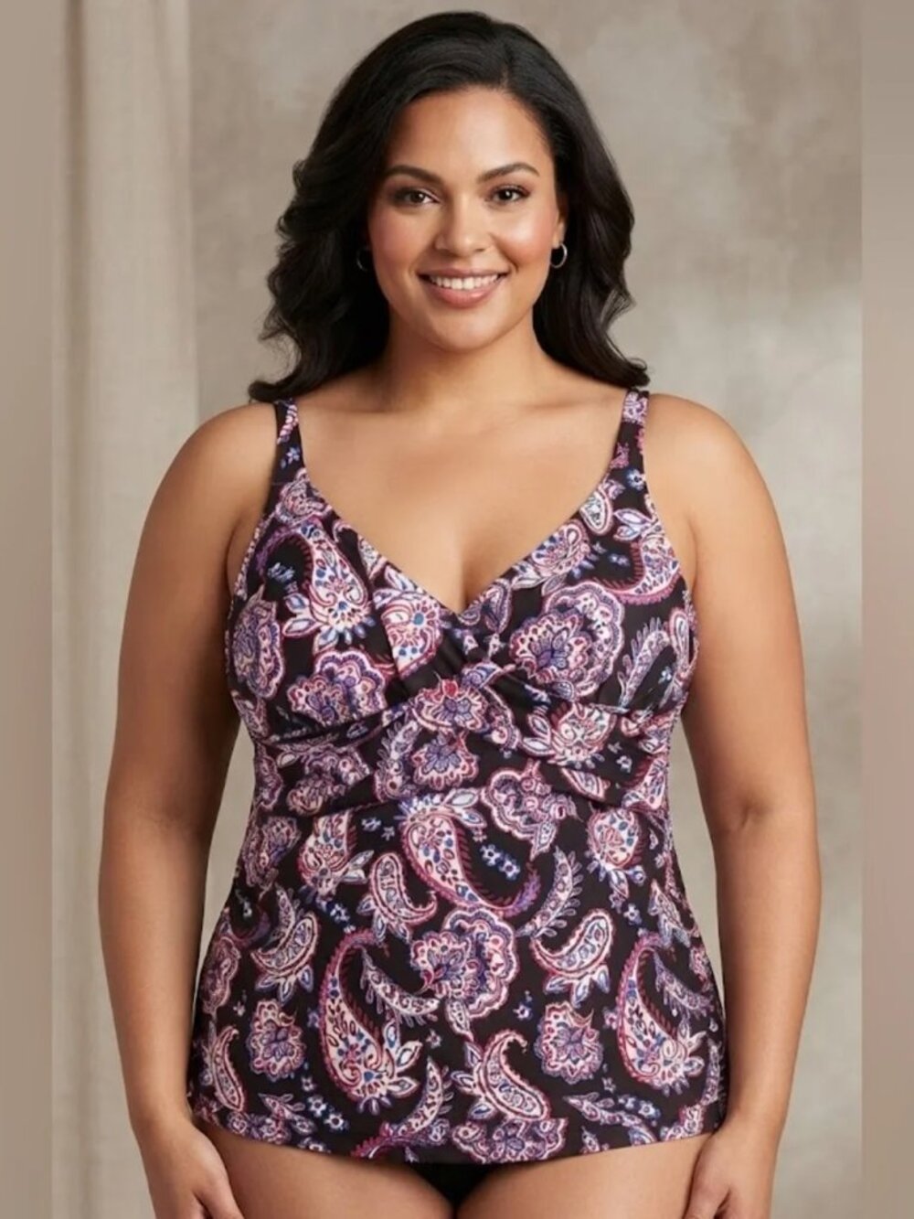 Swim Solutions Paisley V Neck Tankini Top Plus Size 18 Swimwear NWT